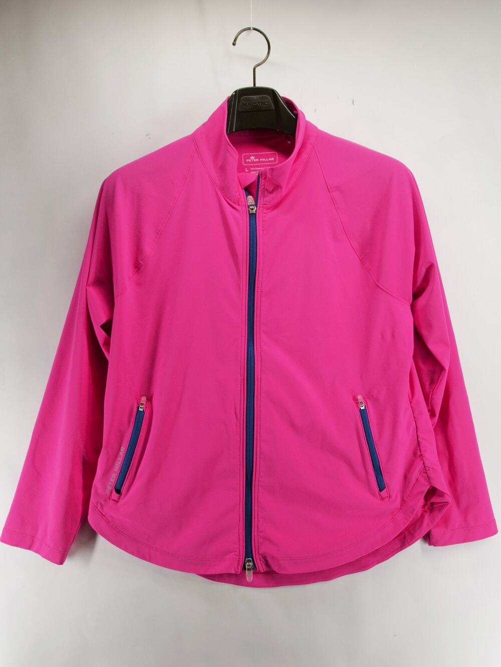 PETER MILLAR Jameson Women Stretch Full Zip Golf Jacket Pink Navy Blue Large